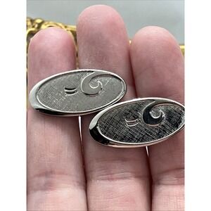 Vtg Silver‎ Tone Cufflinks Dual Texture Smooth Wave Old Money Estate Luxury MCM